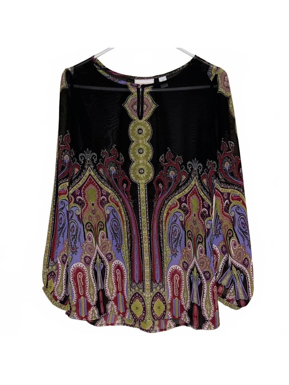 Chico’s paisley mandala sheer blouse size 0 small boho